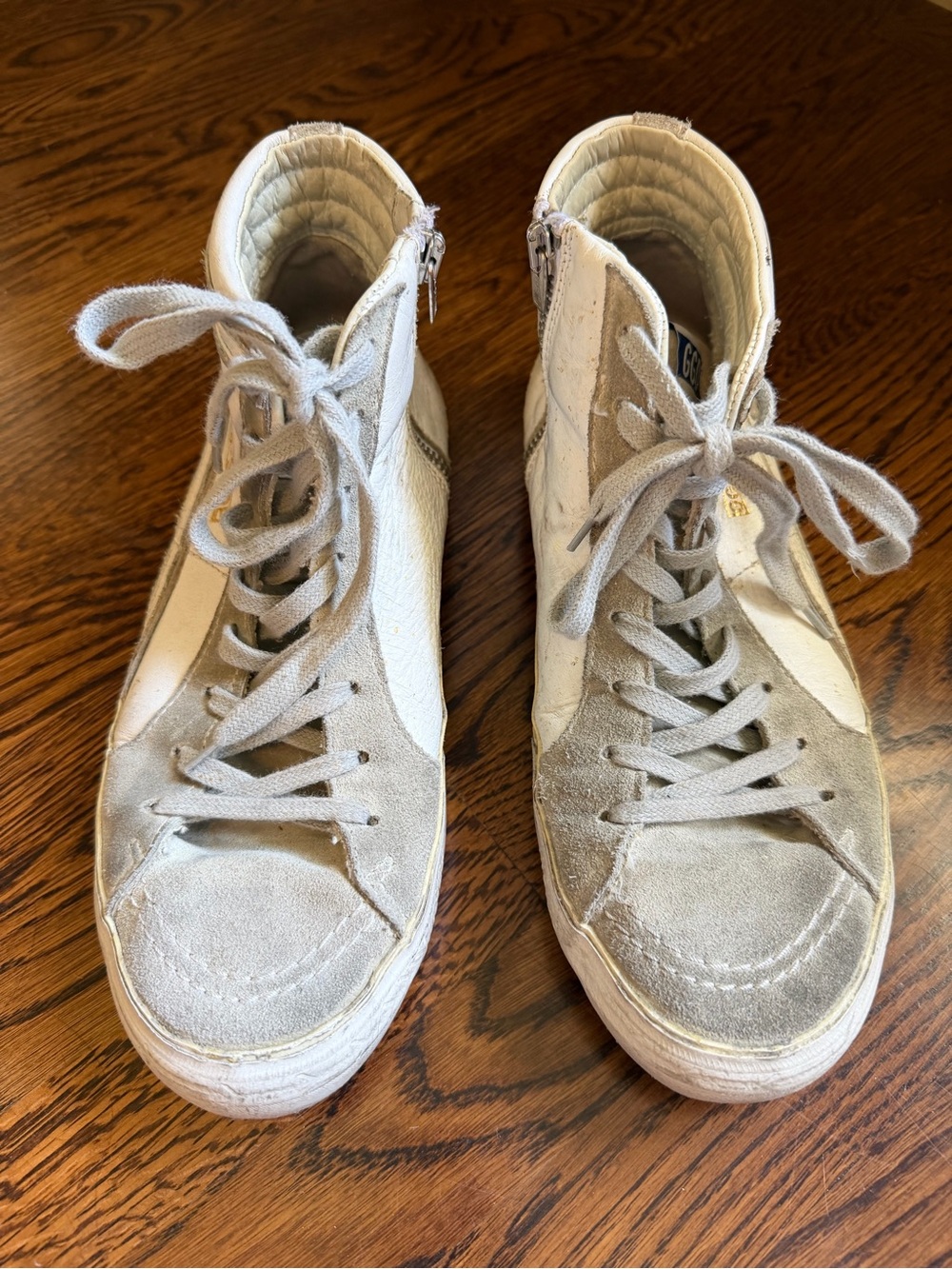 Golden Goose White and Light Gray High-Top Sneakers